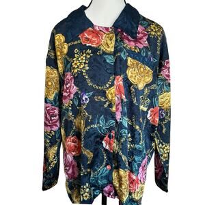 Victoria’s Secret Vintage Pajama Top Small Satin Baroque Floral Button Down 90s